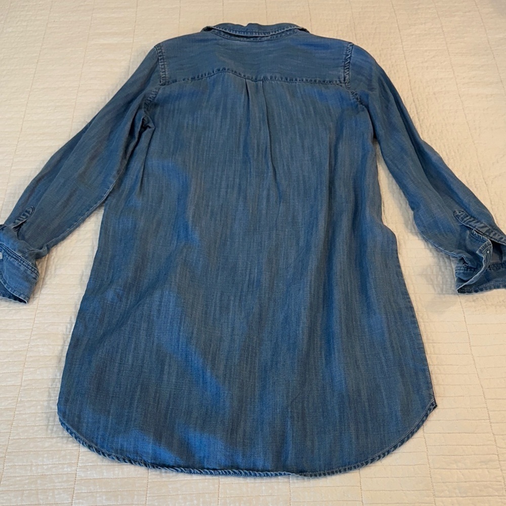 Loft Small Soft Chambray Shirt Dress Sleeve Tab Knee length Tunic Shirt Dress - Picture 7 of 7